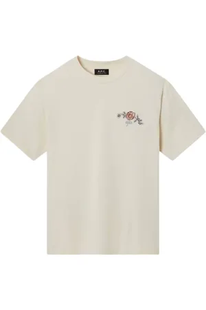 A.P.C. Tops, Heren, , XL, Katoen, Biologisch Katoen Bloemen Geborduurd T-shirt