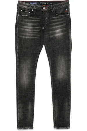 Philipp Plein Jeans, Heren, Zwart, W32, Zwarte Racing Club Jeans Knoopsluiting