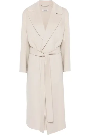 Max Mara Mantels, Dames, Wit, S, Gebonden Beige Jas met Zijgleuven