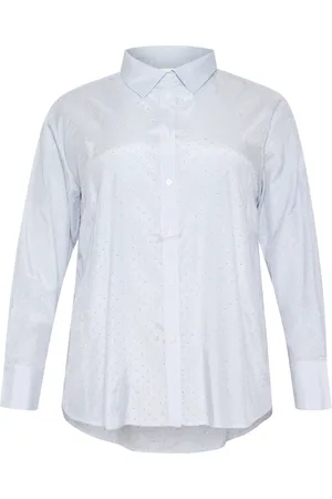 Kaffe Blouses & Shirts, Dames, Blauw, 7Xl, Blauw/Wit Gestreepte Overhemdblouse