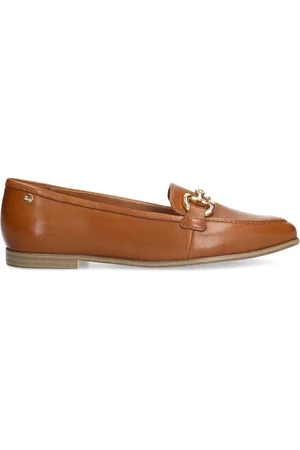 Manfield Schoenen, Dames, Bruin, 39 EU, Bruine leren loafer met gouden ketting