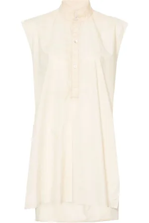 Quira Blouses & Shirts, Dames, Wit, L, Katoen, Gekreukelde Mouwloze Katoenen Shirt