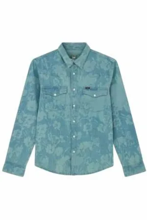 Paul Smith Overhemden, Heren, Blauw, 2Xl, Denim, Bloemen Denim Overhemd Samenwerking Lee