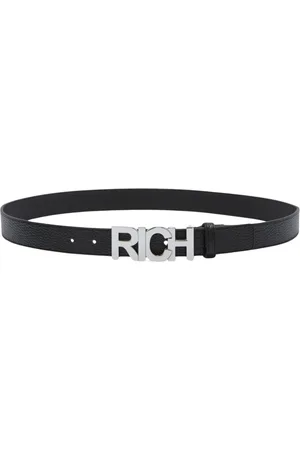 John Richmond Accessoires, Heren, Zwart, 90 CM, Leer, Leren riem met gesp met logoletters