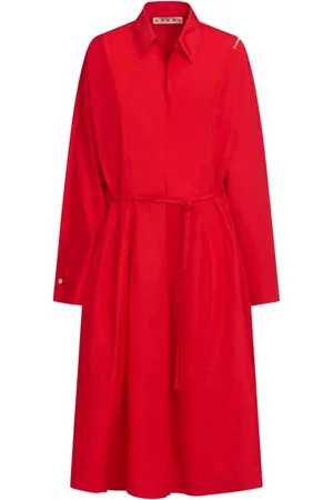 Marni Kleedjes, Dames, Rood, S, Rode Lange V-hals Riem Jurk