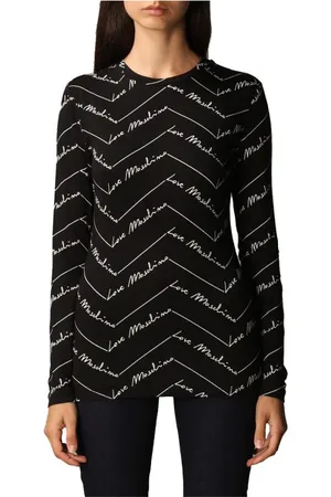 Moschino Tops, Dames, Zwart, M, Chique longsleeve top met logoprint
