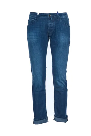 Jacob Cohen Jeans, Heren, Blauw, W33, Denim, Slim Fit Denim Jeans met Riemlussen