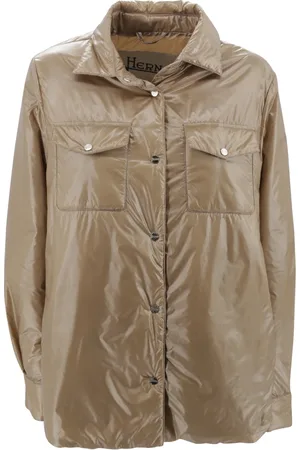 HERNO Jassen, Dames, Bruin, M, Bruine Gewatteerde Jack-Shirt met Klepzakken