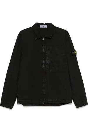 Stone Island Jassen, Heren, Zwart, L, Katoen, Zwart Katoenen Shirt met Rits