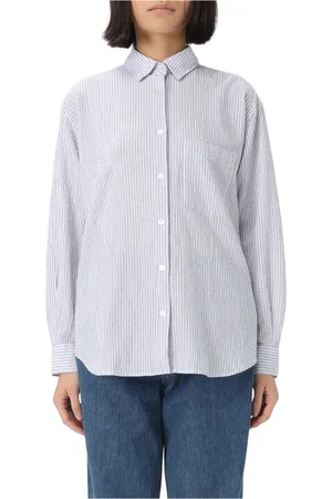 Woolrich Blouses & Shirts, Dames, Blauw, S, Seersucker Overhemd