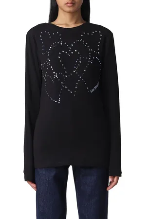 Moschino Tops, Dames, Zwart, M, Katoen, Sprankelend Hart Longsleeve T-shirt