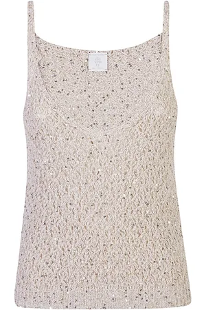 ELEVENTY Tops, Dames, Grijs, XS, Katoen, Mouwloze Katoenen Top met Lurex