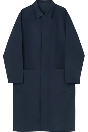 MARSÈLL Mantels, Heren, Blauw, XS, Katoen, Donkerblauwe Lange Jas met Verborgen Sluiting