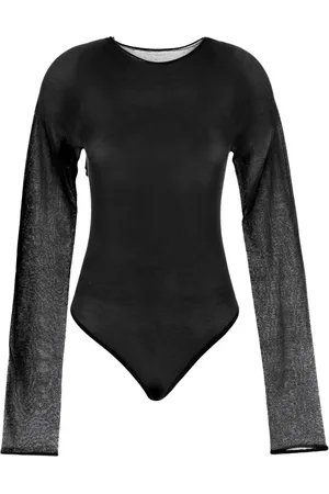 UMA WANG Tops, Dames, Zwart, S, Katoen, Transparante bodysuit met lange mouwen