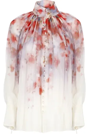 ZIMMERMANN Blouses & Shirts, Dames, Veelkleurig, S, Bloes met bloemenprint en hoge hals