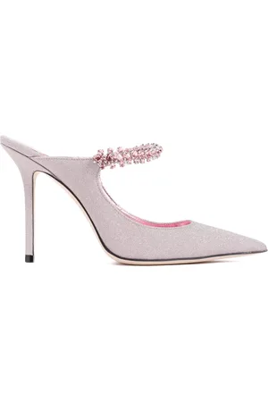 Jimmy Choo Schoenen, Dames, Roze, 39 EU, Leer, Crystal Strap Mules