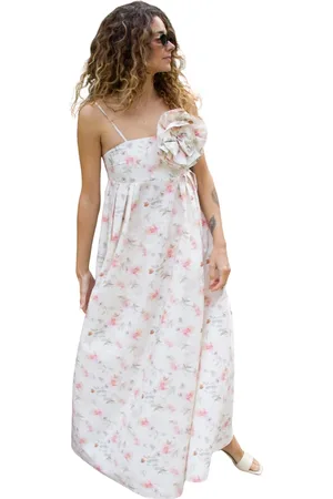 Crās Kleedjes, Dames, Veelkleurig, XS, Katoen, Bloemen Maxi Jurk met Smock Achterkant