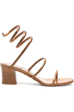 RENE CAOVILLA Schoenen, Dames, Bruin, 38 1/2 EU, Leer, Bruine Cleo Sandaal met Slang Detail