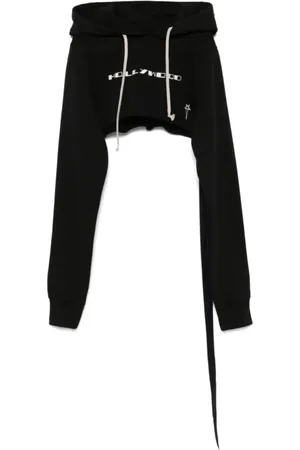 Rick Owens Sweatshirts & Hoodies, Heren, Zwart, S, Zwarte Melk Cropped Hoodie