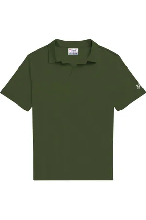 MC2 SAINT BARTH Tops, Heren, Groen, L, Katoen, Militaire Polo Katoen Lyocell Korte Mouw