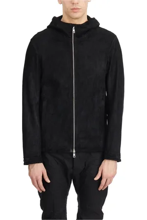 GIORGIO BRATO Jassen, Heren, Zwart, M, Leren Bikerjack met capuchon