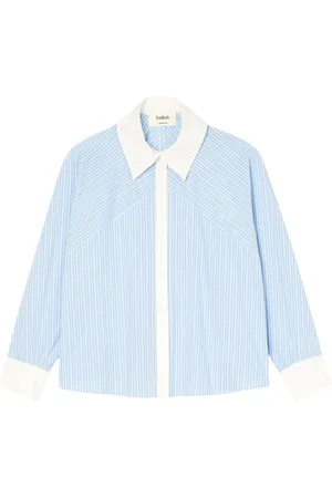 Bash Blouses & Shirts, Dames, Blauw, S, Katoen, Gestreepte Shirt - Rechte Snit - Lange Mouw