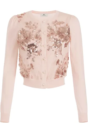 Elisabetta Franchi Truien, Dames, Roze, XL, Katoen, Babyroze Katoenen Trui met Knopen