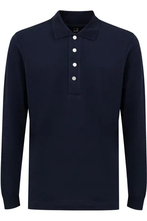 Dunhill Tops, Heren, Blauw, M, Kasjmier, Blauwe Kasjmier Polo met Lange Mouwen