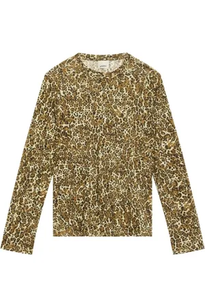 Isabel Marant Tops, Dames, Bruin, S, Katoen, Luipaardprint Katoen Ronde Hals T-shirt