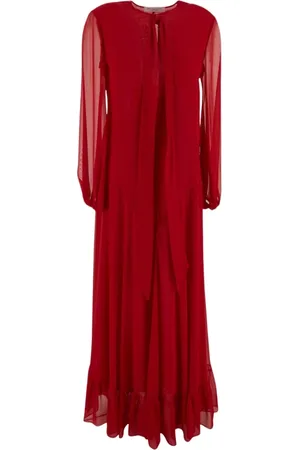 Serafini Kleedjes, Dames, Rood, S, V-hals Kaftan Jurk met Lange Mouwen