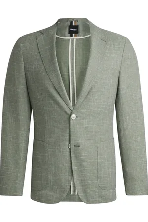 HUGO BOSS Jassen, Heren, Groen, 2Xl, Wol, Wollen blazer met micropatroon