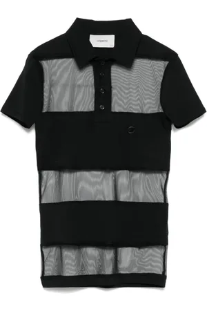 COPERNI Tops, Dames, Zwart, M, Polyester, Doorschijnende Gestreepte Polotop in Zwart