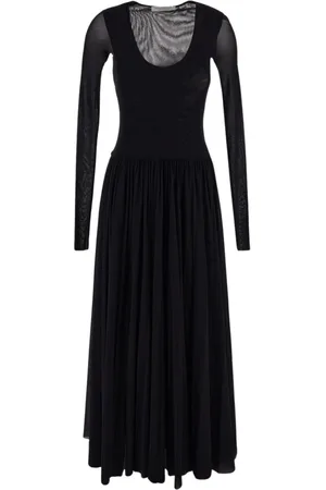Serafini Kleedjes, Dames, Zwart, S, Tule, Elegante V-hals Lange Mouw Tule Jurk