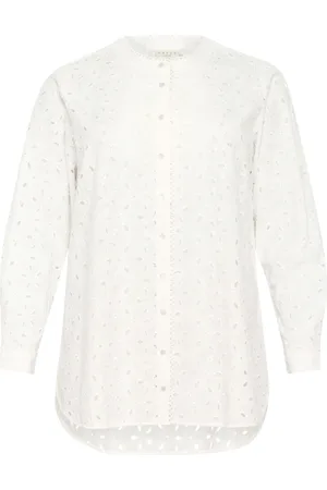 Kaffe Blouses & Shirts, Dames, Wit, 3Xl, Katoen, Geborduurde blouse met pofmouwen