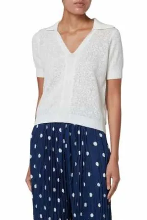 Paul Smith Truien, Dames, Wit, M, Katoen, Witte Opengebreide Polo V-Hals Korte Mouwen