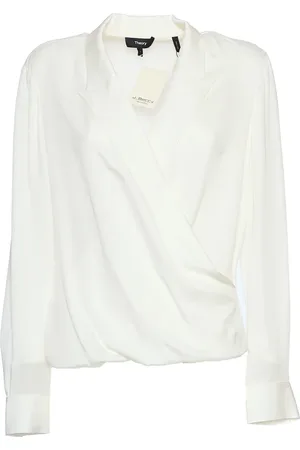 THEORY Blouses & Shirts, Dames, , L, Ivoor V-hals Blouse met Lapel Wrap
