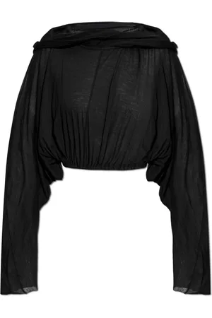 Rick Owens Blouses & Shirts, Dames, Zwart, ONE Size, Top Cropped Hooded Tunic