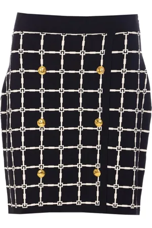 Elisabetta Franchi Rokken, Dames, Zwart, S, Geruit Patroon Rok Gouden Knopen
