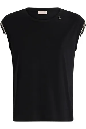 Liu Jo Tops, Dames, Zwart, XS, Katoen, Katoen Elastaan T-shirt
