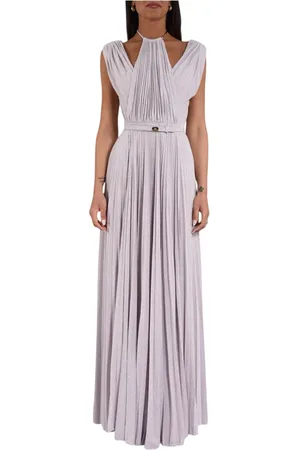 Elisabetta Franchi Kleedjes, Dames, Roze, S, Polyester, Glinsterende Jersey Maxi Jurk met Riem