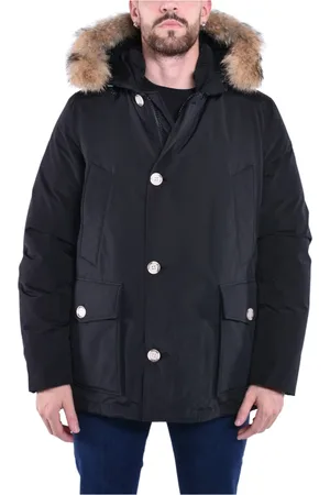 Woolrich Jassen, Heren, Zwart, L, Katoen, Afneembare Bont Arctic Anorak