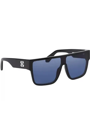OFF-WHITE Accessoires, unisex, Zwart, ONE Size, Syracuse Zonnebril Glanzend Zwart Blauw Flash