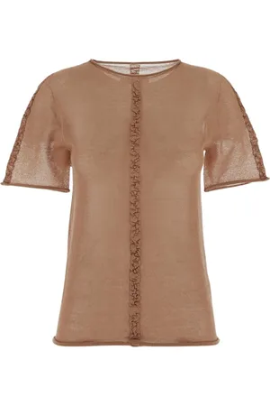UMA WANG Tops, Dames, Roze, L, Katoen, Semi-Transparante Crew Neck Top Vrouwen