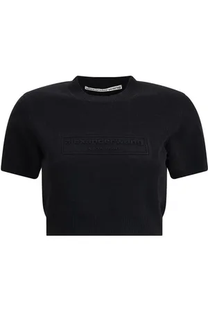 Alexander Wang Tops, Dames, Zwart, M, Leer, Logo T-shirt met moderne twist