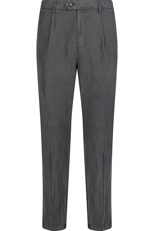 ELEVENTY Broeken, Heren, Grijs, W38, Katoen, Lyocell Linnen Katoenen Broek met Pences