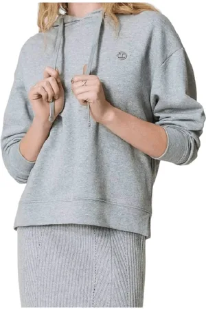 Twin-Set Sweatshirts & Hoodies, Dames, Grijs, L, Katoen, Grijze Melange Katoenen Hoodie met Metalen Logo