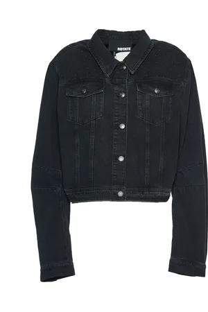 ROTATE Jassen, Dames, Zwart, M, Denim, Donkergrijze Denim Jas met Fonkelende Versieringen