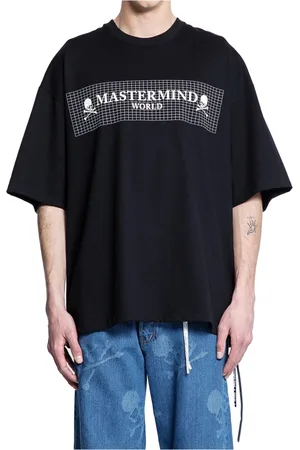 MASTERMIND Tops, Heren, Zwart, L, Katoen, Grid Logo Zwarte T-Shirt