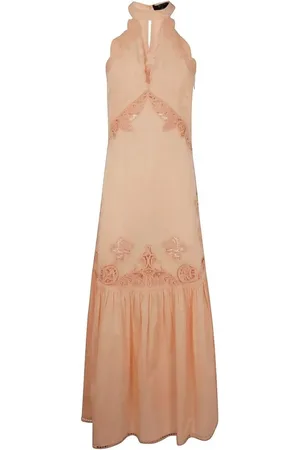 Twin-Set Kleedjes, Dames, Roze, S, Katoen, Geborduurde Katoenen Halterjurk