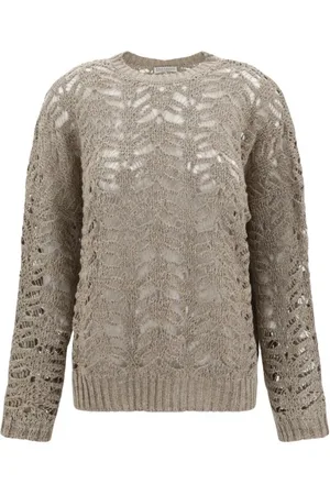 Brunello Cucinelli Truien, Dames, , M, Linnen, Glinsterende Paillet Sweater